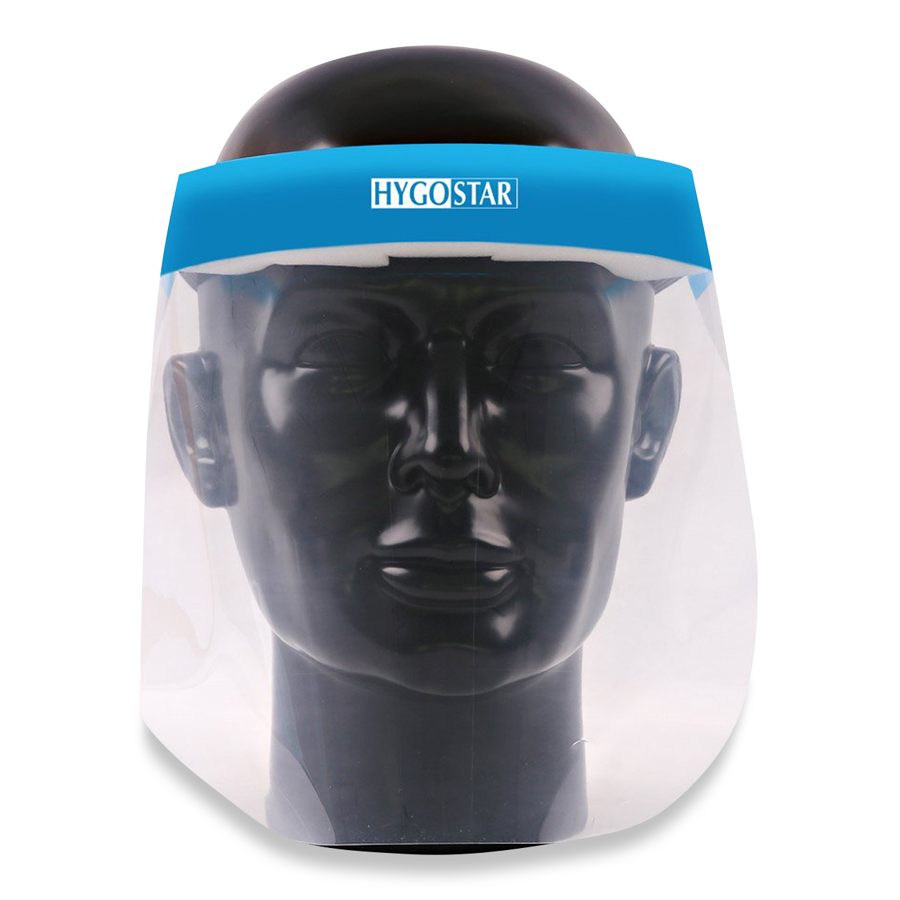 PET Schutzvisier transparent (blauer Stirnrand)